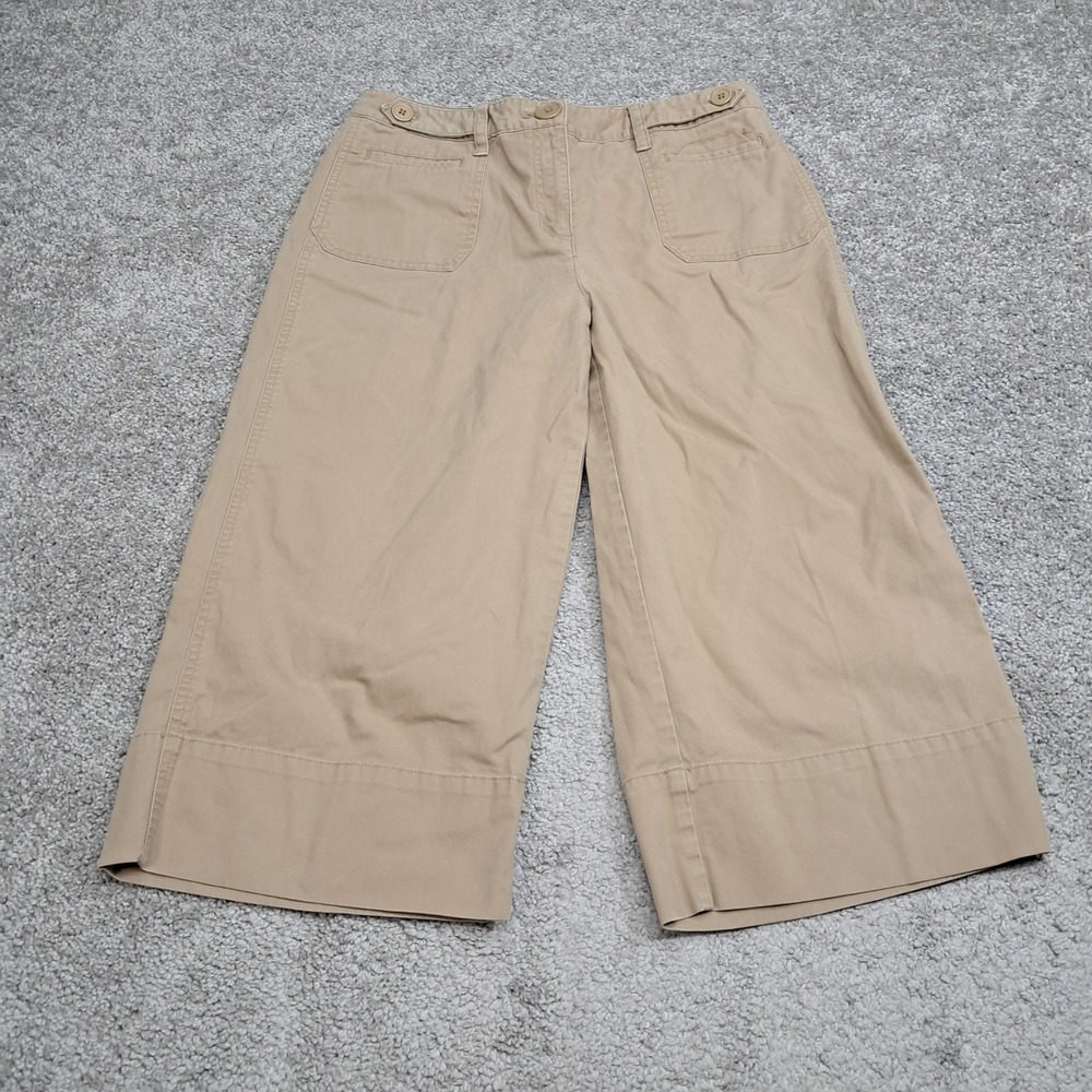 Talbots Womens Khaki Tan Stretch Cotton Wide Leg Cropped Capri Pants Size 8